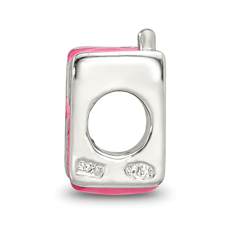 Sterling Silver Enameled Pink Cell Phone Bead