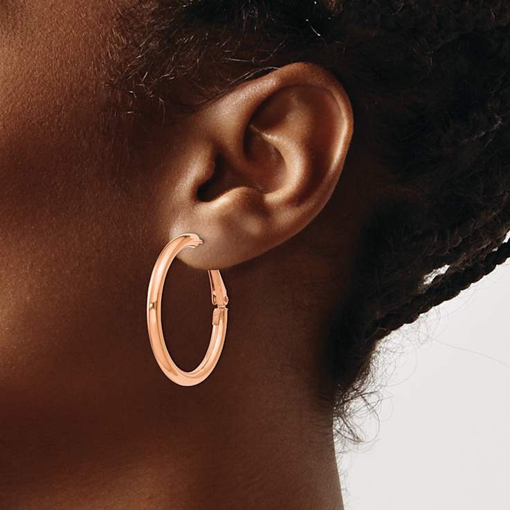 14k Rose Gold Polished 1 1/4" Round Hoop Earrings
