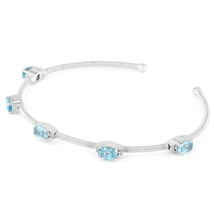 Blue And White Zircon Flex Cuff In Sterling Silver 3.31ctw