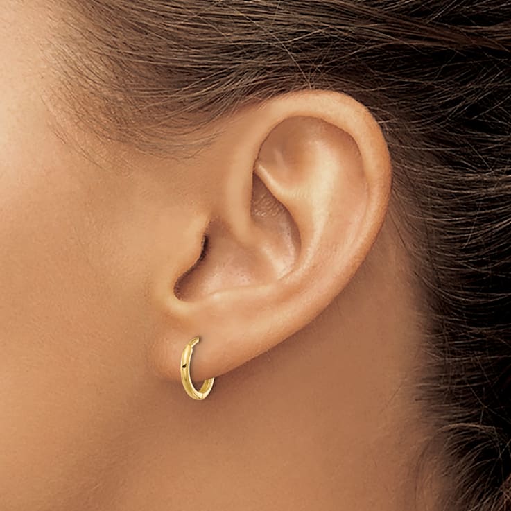 14K Yellow Gold Polished 1.45mm Hinged Huggie Hoop Earrings