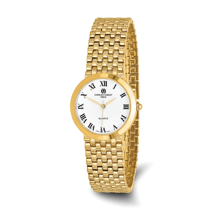 Mens Charles Hubert Satin Gold finish Brass 32mm Watch 165XPA