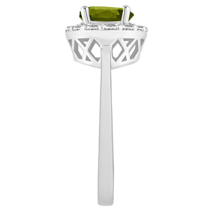 7mm Round Peridot And White Topaz Accents Rhodium Over Sterling Silver
Halo Ring