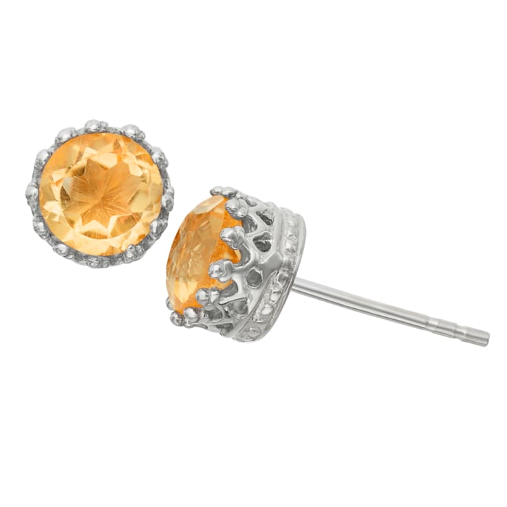 Round Citrine Sterling Silver Stud Earrings, 1.30ctw