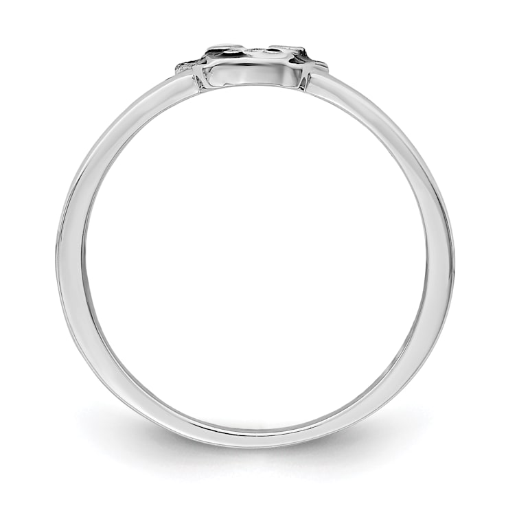 Rhodium Over Sterling Silver Black and White Enameled Puppy Children's Ring