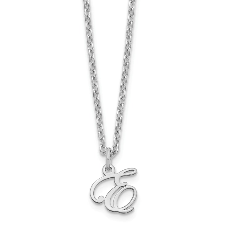 Rhodium Over Sterling Silver Letter E  Initial Necklace