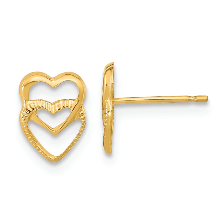 14k Yellow Gold Children's Hearts Stud Earrings