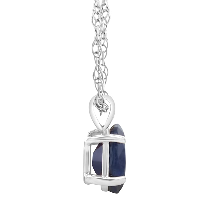 7x5mm Oval Sapphire 14k White Gold Pendant With Chain
