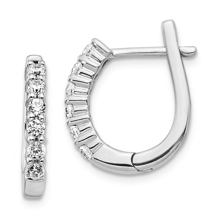 Rhodium Over 14K White Gold Lab Grown Diamond SI1/SI2, G H I, Hinged
Hoop Earrings