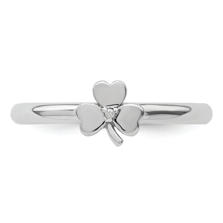 Rhodium Over Sterling Silver Stackable Expressions Diamond Clover Ring 0.005ctw
