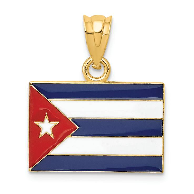 14k Yellow Gold Multi-color Enameled Cuba Flag Pendant