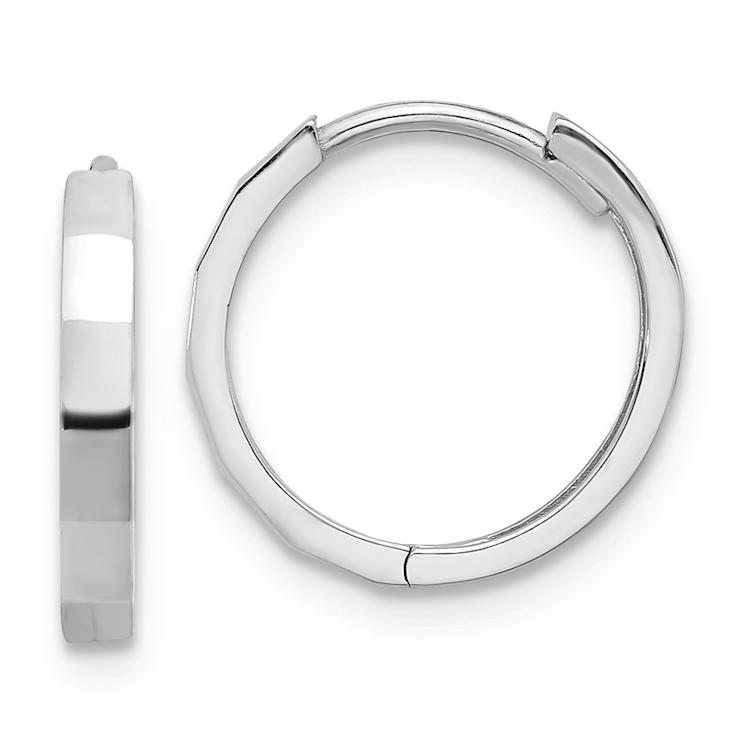 Rhodium Over 14k White Gold 1/2" Polished and Diamond-Cut Hinged
Hoop Earrings