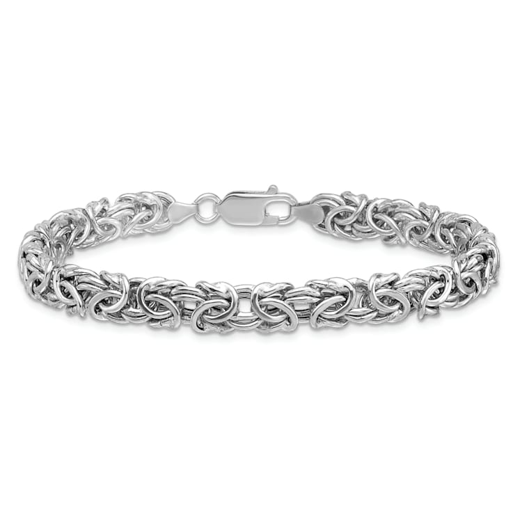 Rhodium Over Sterling Silver 7.5mm Hollow Byzantine 8 Inch Bracelet