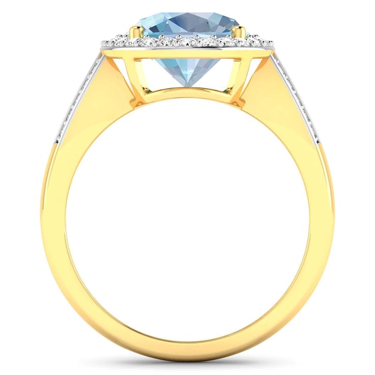3.29 ctw Oval Blue Aquamarine and Diamond 14K Yellow Gold Split Shank
Halo Ring