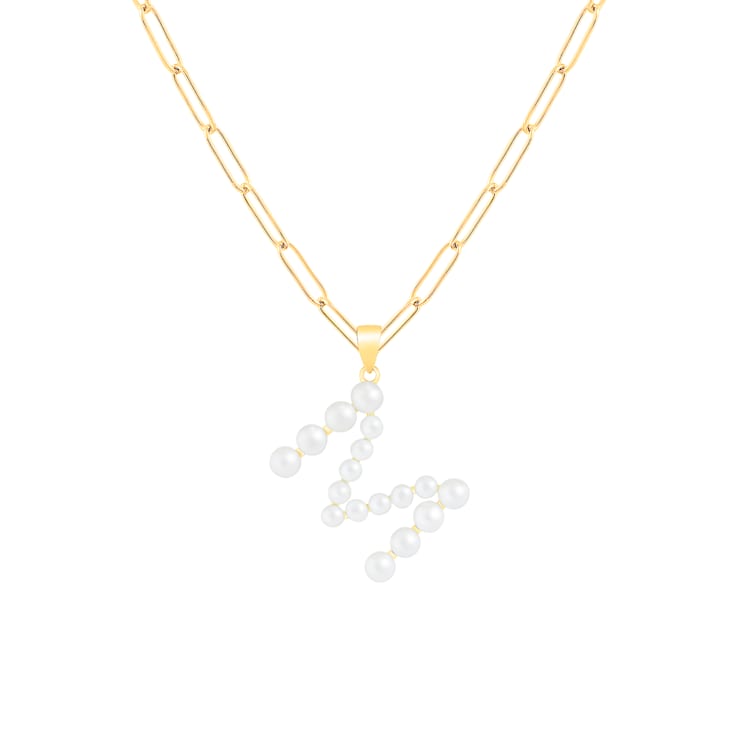 Letter M Initial Cultured Freshwater Pearl 18K Gold Over Sterling Silver
Pendant With  18" Chain