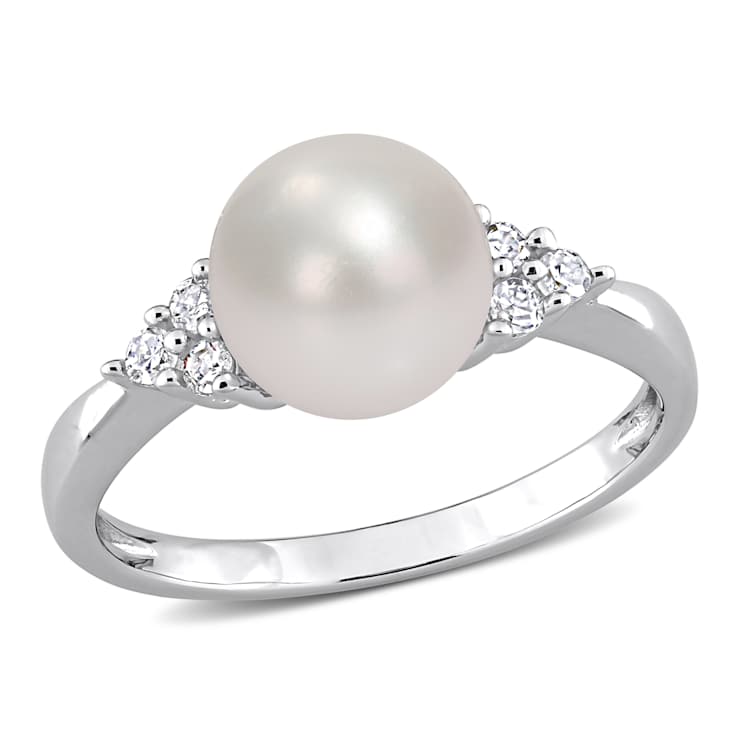 Freshwater Pearl And Diamond Statement Ring In Sterling Silver