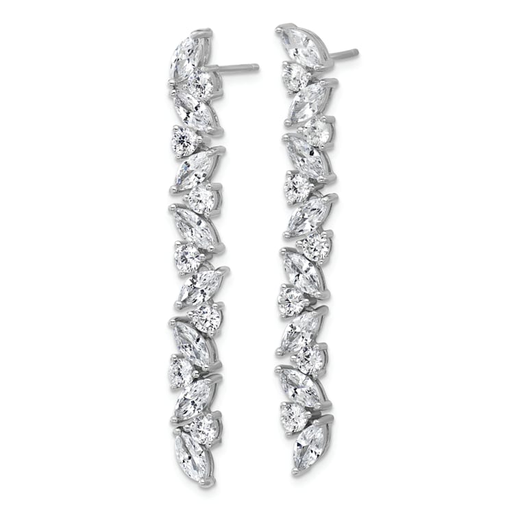 Rhodium Over Sterling Silver Fancy Cubic Zirconia Post Dangle Earrings
