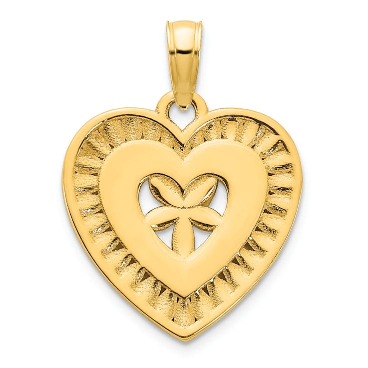 14k Yellow Gold Textured Fancy Heart Pendant