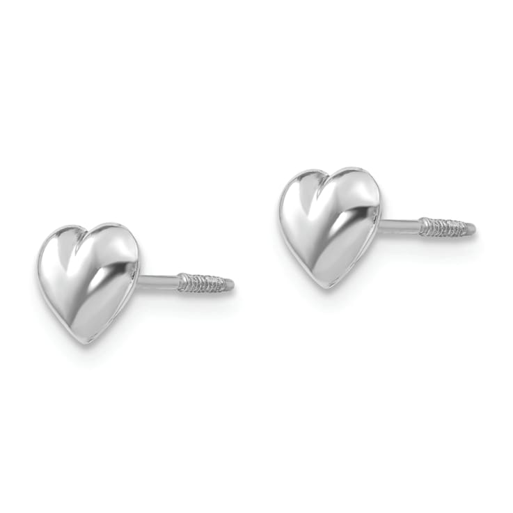 Rhodium Over 14k White Gold Puff Heart Post Earrings