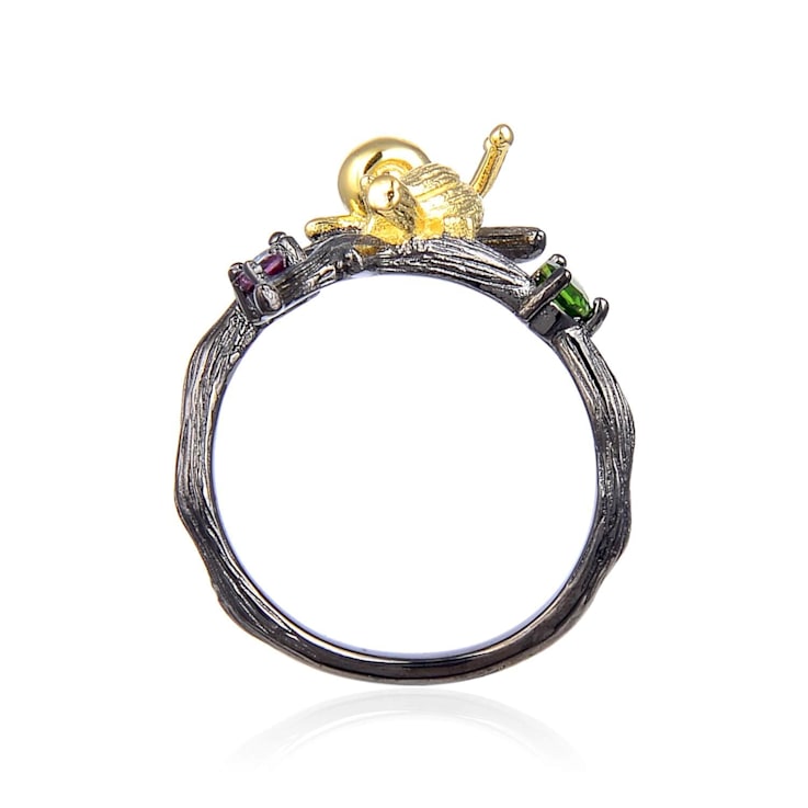 Blue Topaz, Garnet and Chrome Diopside Black Rhodium Over and 14K Gold
Over Sterling Silver Ring