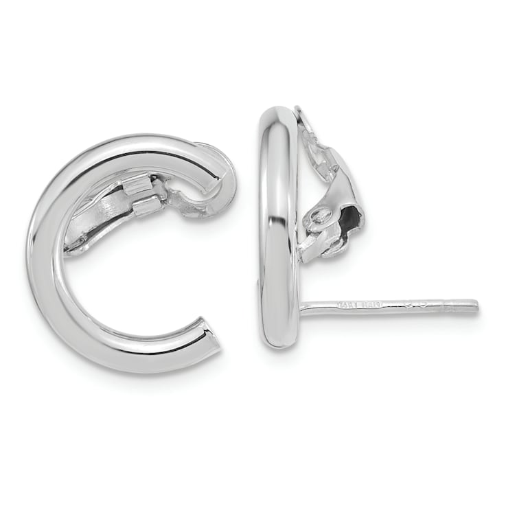 Rhodium Over 14k White Gold Polished U Shape Clip On and Stud Earrings