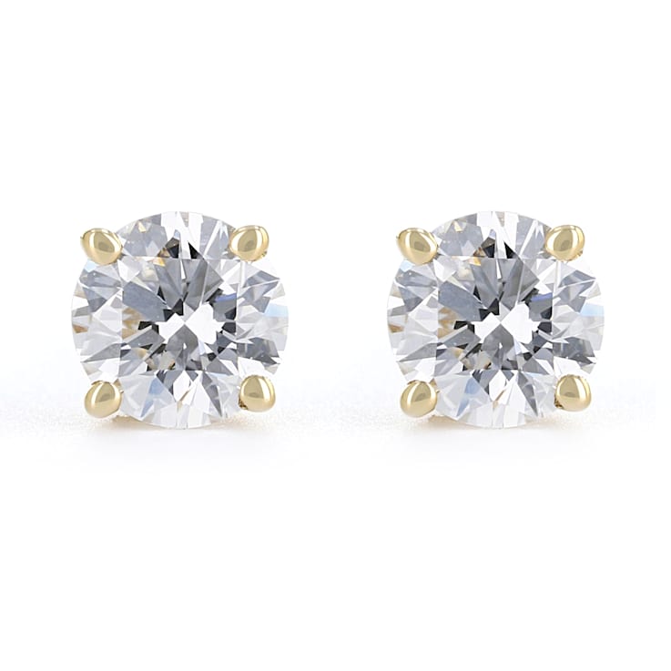 Certified White Lab-Grown Diamond E-F SI 18K Yellow Gold Solitaire Stud
Earrings 0.75ctw