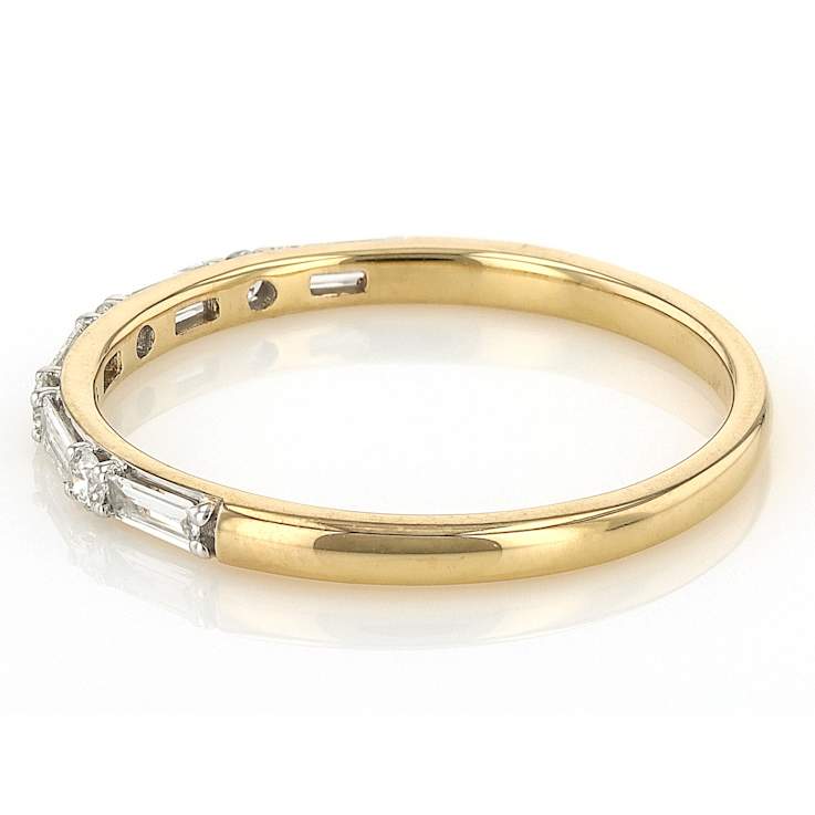Lab-Grown Diamond Baguette And Round Band Ring In 14K Gold Over Sterling Silver