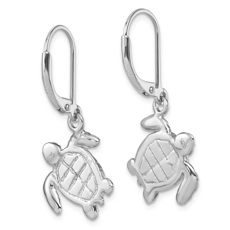 Rhodium Over Sterling Silver Polished Blue Crystal Turtle Dangle Earrings