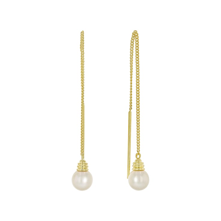 Cultured Freshwater Pearl Threader Earrings In 18K Gold Over Sterling
Silver 6mm