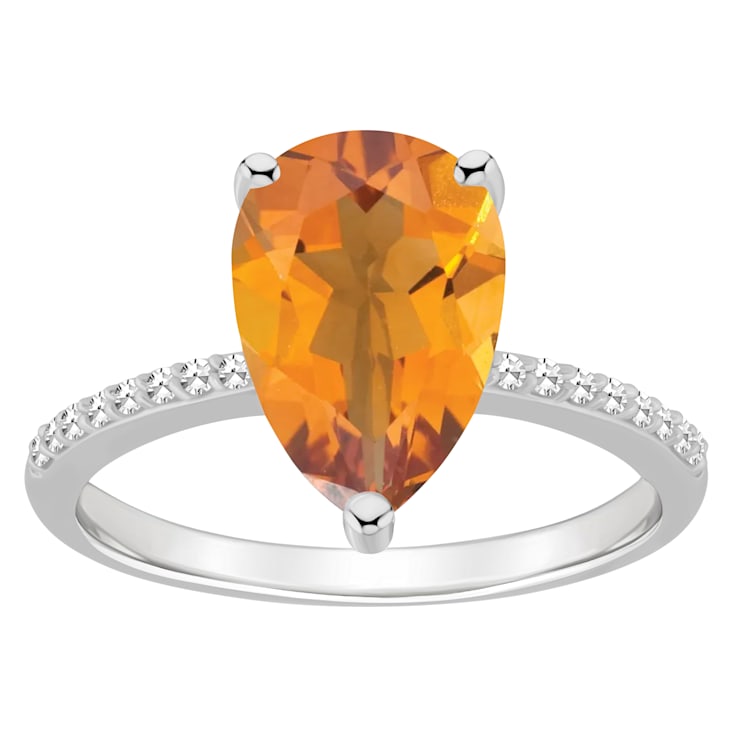12x8mm Pear Shape Citrine and 1/10 ctw Diamond Rhodium Over Sterling
Silver Ring