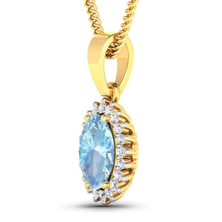 1.05ctw 14K Yellow Gold Oval Aquamarine and White Diamond Pendant with
18 inch Cable Chain