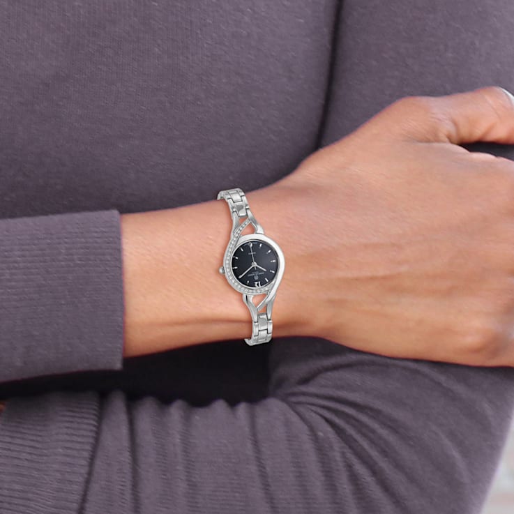Ladies Charles Hubert Chrome-finish Black Dial Watch
