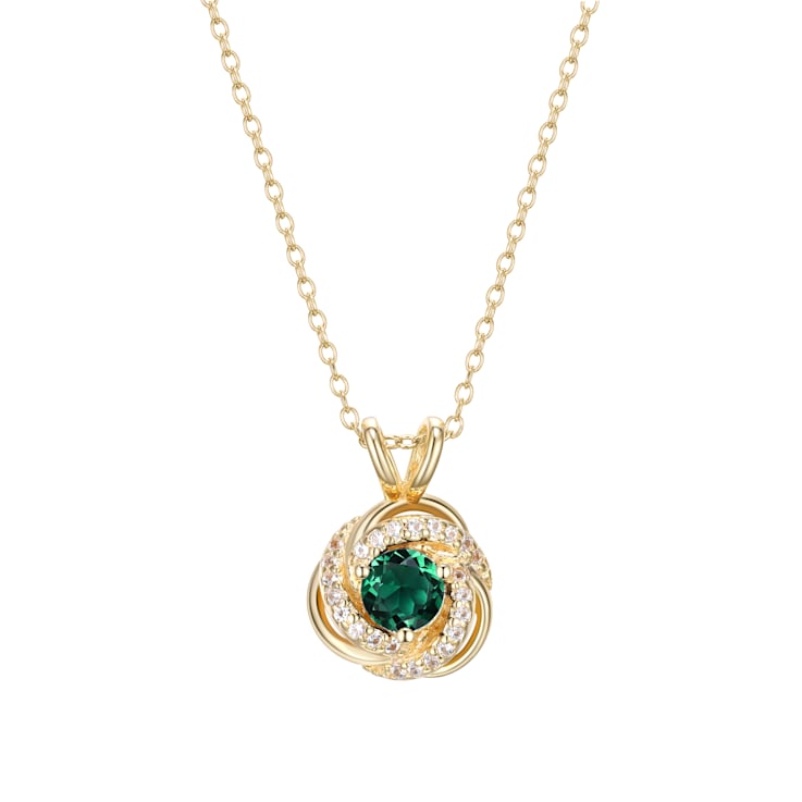Green Synthetic Quartz 18k Yellow Gold Over Sterling Silver Love Knot
Pendant With Chain