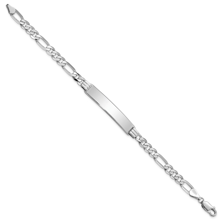 Rhodium Over 14k White Gold Figaro Link ID Bracelet
