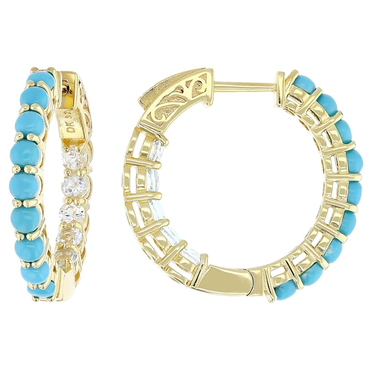 Sleeping Beauty Turquoise And Blue Topaz Hoop Earrings In 18K Gold Over
Sterling Silver