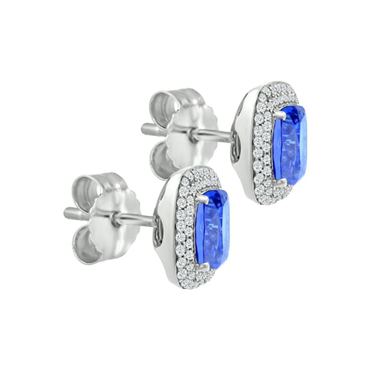 14K White Gold Rectangular Cushion Tanzanite and Diamond Earrings 5.51ctw
