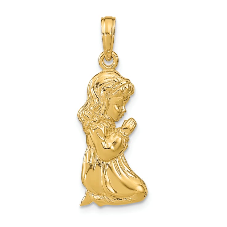 14k Yellow Gold Textured Praying Girl Pendant