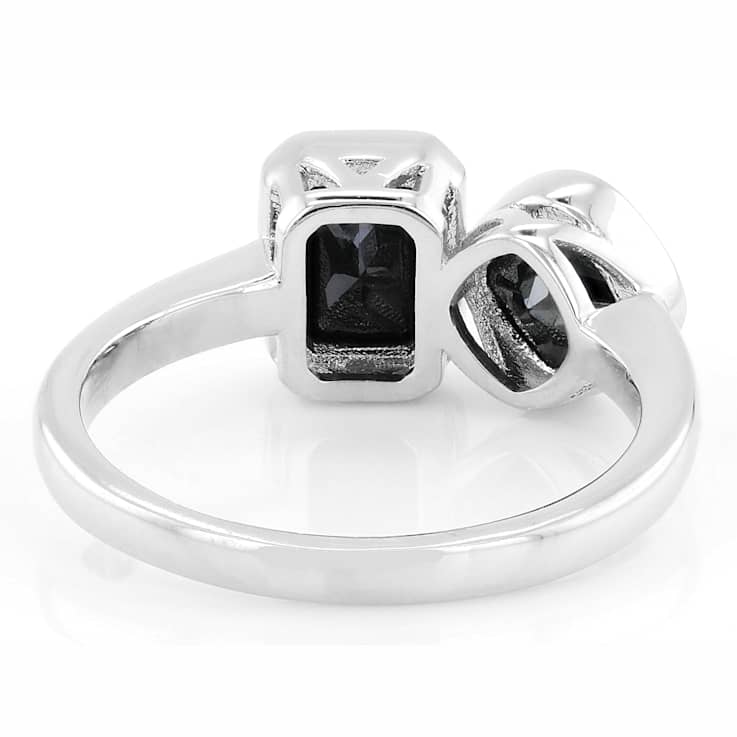 Black Spinel Toi et Moi Ring In Rhodium Over Brass 2.22ctw