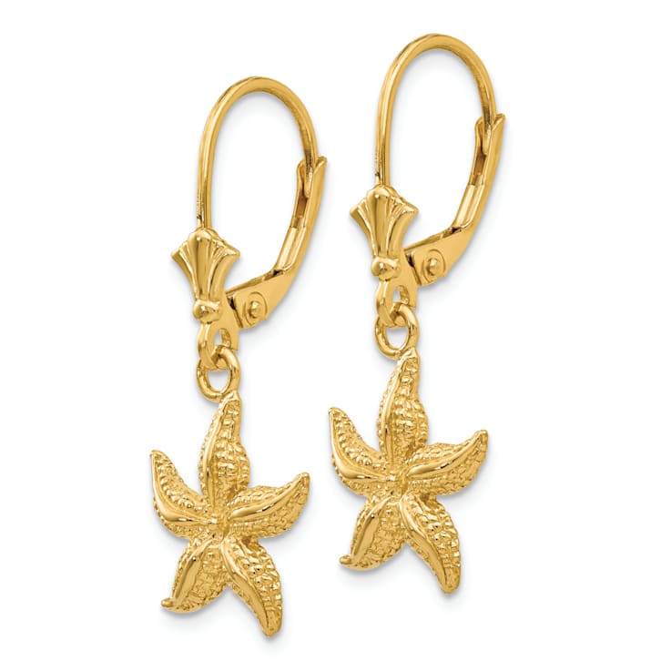 14k Yellow Gold Textured Starfish Dangle Earrings