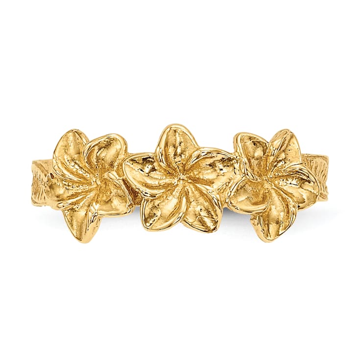 14K Yellow Gold Polished Flowers Toe Ring