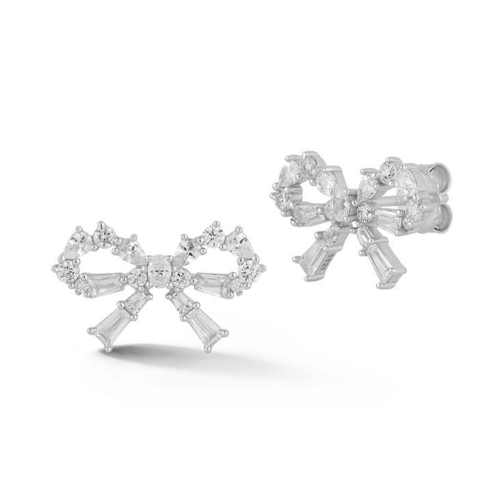 Rachel Zoe CZ Glitzy Bow Stud Earrings in Rhodium Over Sterling Silver