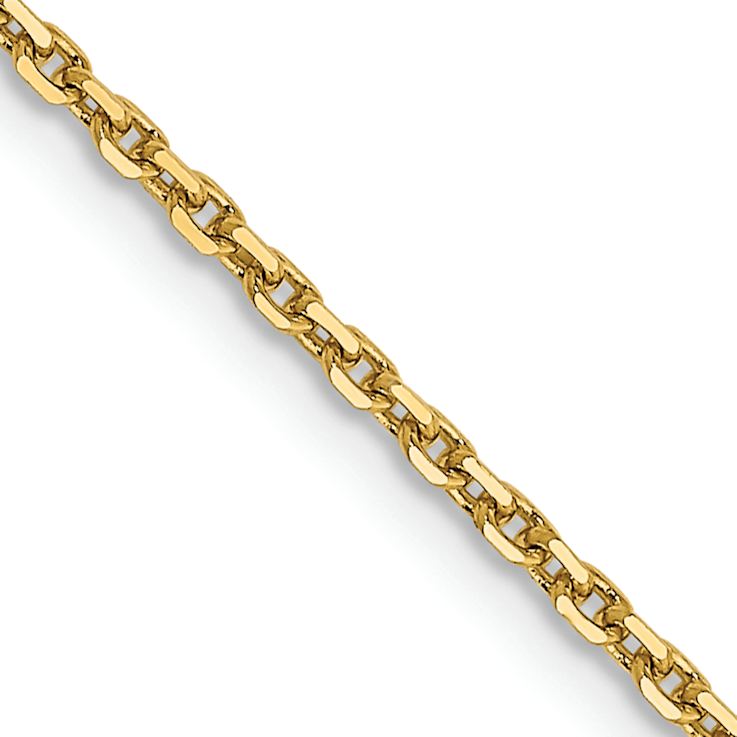 14k Yellow Gold 1.4mm Solid Diamond-Cut Round Open Link Cable 14 Inch Chain