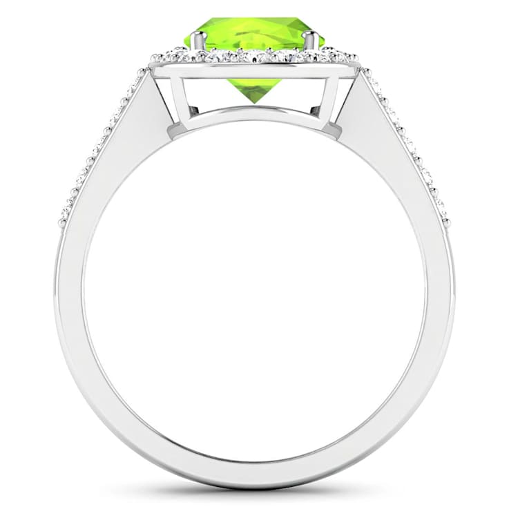1.99ctw Green Peridot and Diamond 14K White Gold Halo Ring