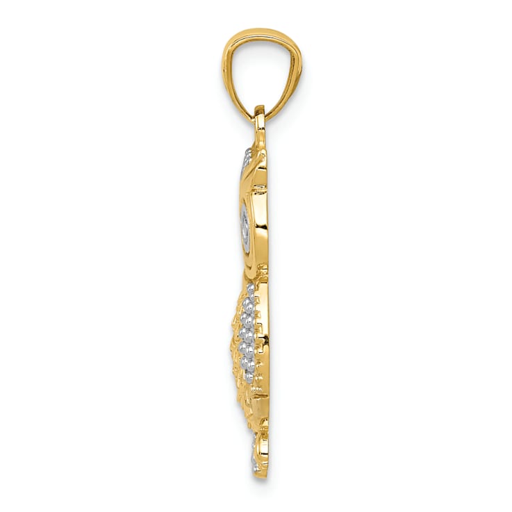 14K Two-tone Gold Polished and Textured Owl Pendant