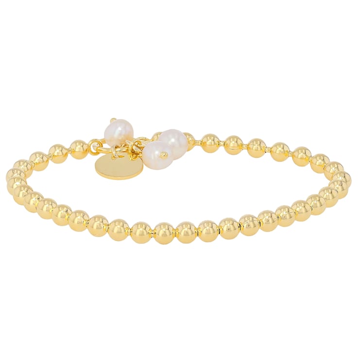 Cultured Freshwater Pearl And Bead Stretch Bracelet In 18K Gold Over
Bronze 7mm