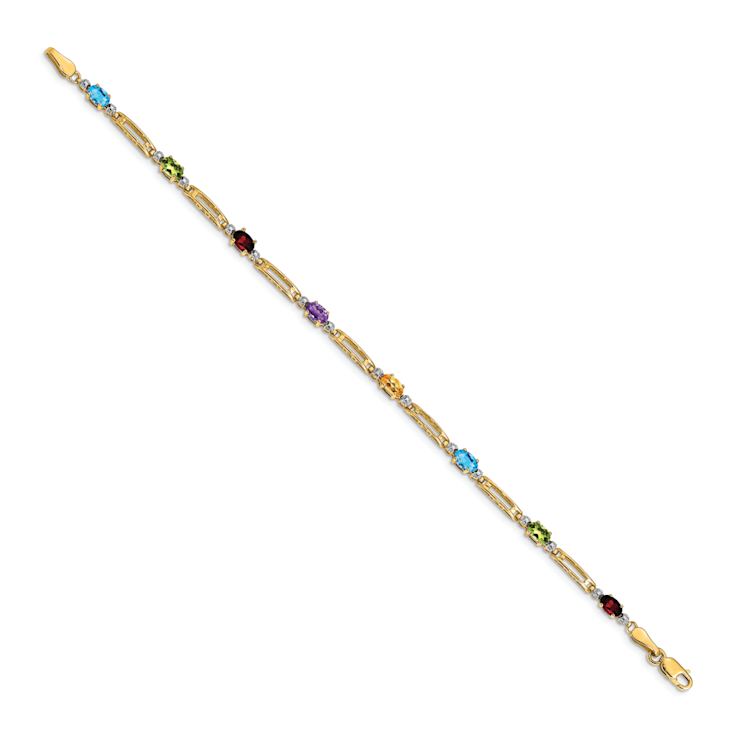 10k Yellow Gold and Rhodium Over 10k Yellow Gold Fancy Diamond and
Multi-Gemstone Rainbow Bracelet