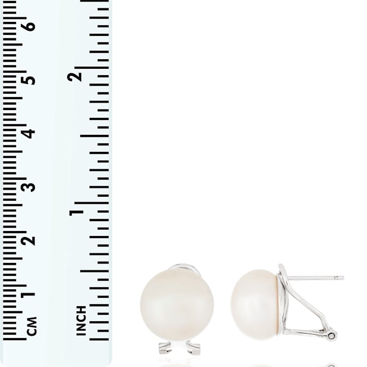 11-12mm White Cultured Freshwater Pearl Rhodium Over Sterling Silver Earrings