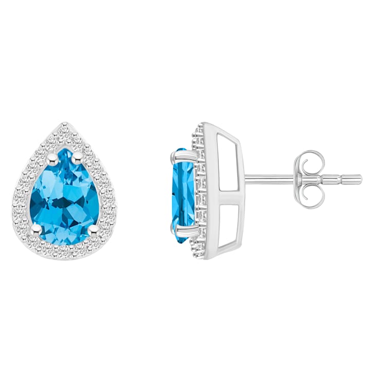 7x5mm Pear Shape Blue Topaz And Created White Sapphire 10k White Gold
Halo Stud Earrings