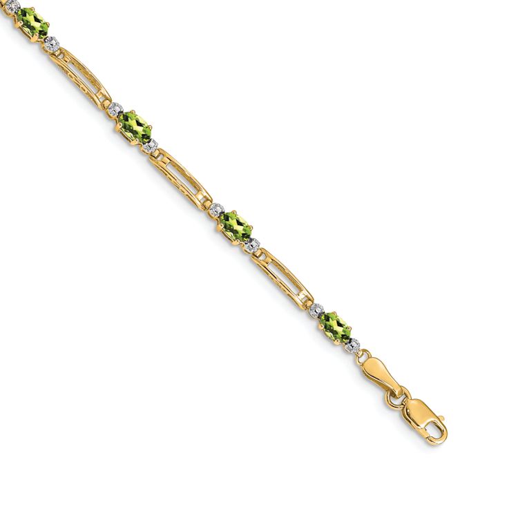 10k Yellow Gold and Rhodium Over 10k Yellow Gold Diamond and Peridot Bracelet