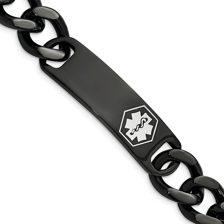 Stainless Steel Polished Black IP-plated with White Enamel 8.25-inch
Medical ID Bracelet