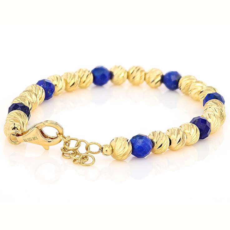 Lapis Lazuli Beaded Bracelet In 18K Gold Over Sterling Silver 6mm